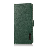 For OPPO Reno9 Pro+ KHAZNEH Side-Magnetic Litchi Genuine Leather RFID Phone Case(Green)
