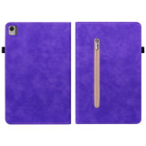 For Nokia T21 Skin Feel Solid Color Zipper Leather Tablet Case(Purple)
