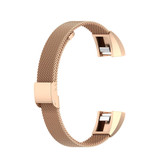 For Fitbit Alta / Alta HR / ACE Watch Button Mesh Metal Replacement Strap Watchband, Size:L(Rose Gold)