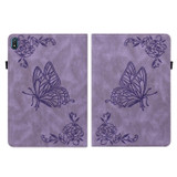 For Nokia T20 Butterfly Flower Embossed Leather Tablet Case(Purple)