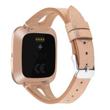 For Fitbit Versa 2 Leather Middle Opening Watch Band(Champagne Gold)