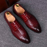Men Business Dress Shoes Crocodile Leather Shoes Pointed Strips Brock Casual Shoes, Size:38(Red)