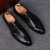 Men Business Dress Shoes Crocodile Leather Shoes Pointed Strips Brock Casual Shoes, Size:38(Black)