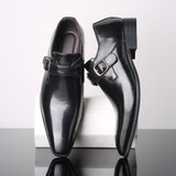 Pointed British Style Men Leather Shoes Buckle Low Heel Shoes, Size:47(Black)