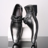 Pointed British Style Men Leather Shoes Buckle Low Heel Shoes, Size:48(Tin Grey)