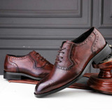 Male Autumn Top-grain Leather Pointed Business Dress Shoes, Size:41(Dark Brown)