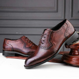 Male Autumn Top-grain Leather Pointed Business Dress Shoes, Size:42(Dark Brown)