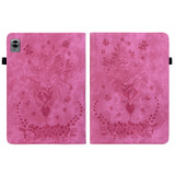 For Realme Pad Mini Butterfly Rose Embossed Leather Tablet Case(Rose Red)