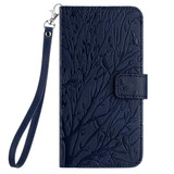 For Xiaomi Poco X4 Pro 5G Tree Birds Embossed Pattern Leather Phone Case(Blue)