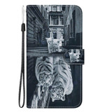 For Realme 10 Pro 5G Crystal Texture Colored Drawing Leather Phone Case(Cat Tiger Reflection)