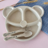 3 PCS/Set Baby Bowl+Spoon+Fork Feeding Food Tableware Cartoon Bear Kids Dishes Eating Dinnerware(Beige Set)