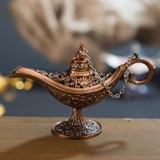 Aladdin Magic Lamp Metal Crafts Wish Lamp Aromatherapy Home Creative Decoration Gift(Red Copper)