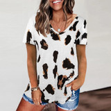 Leopard Texture Print Loose Short Sleeve T-Shirt for Ladies (Color:White Size:S)