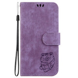 For Redmi K60 / K60 Pro Little Tiger Embossed Leather Phone Case(Purple)