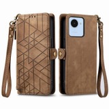 For Realme 10 Pro+ Geometric Zipper Wallet Side Buckle Leather Phone Case(Brown)
