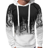 Men Loose Print Hoodie Sport Sweatshirt Set (Color:White Size:XXXXL)