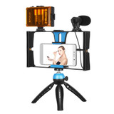 PULUZ 4 in 1 Vlogging Live Broadcast LED Selfie Light Smartphone Video Rig Kits with Microphone + Tripod Mount + Cold Shoe Tripod Head for iPhone, Galaxy, Huawei, Xiaomi, HTC, LG, Google, and Other Smartphones(Blue)