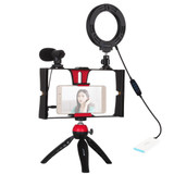 PULUZ 4 in 1 Vlogging Live Broadcast Smartphone Video Rig + 4.7 inch 12cm Ring LED Selfie Light Kits with Microphone + Tripod Mount + Cold Shoe Tripod Head for iPhone, Galaxy, Huawei, Xiaomi, HTC, LG, Google, and Other Smartphones(Red)