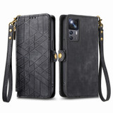 For Xiaomi Mi 11 Ultra Geometric Zipper Wallet Side Buckle Leather Phone Case(Black)