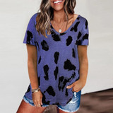 Leopard Texture Print Loose Short Sleeve T-Shirt for Ladies (Color:Dark Blue Size:M)