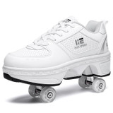 Two-Purpose Skating Shoes Deformation Shoes Double Row Rune Roller Skates Shoes, Size: 39(High-top With Light (White))