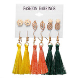 Women Long Tassel Stud Earrings Set Bohemian Flower Heart Earring(B11-02-03)