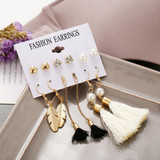 Women Long Tassel Stud Earrings Set Bohemian Flower Heart Earring(B11-03-11)