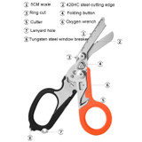 Multifunctional Outdoor First Aid Equipment Foldable Gadget Scissors(Black And Orange)