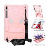 For Samsung Galaxy Tab S7 FE / S7+ / S8+ Spider Texture Silicone Hybrid PC Tablet Case with Shoulder Strap(Rose Gold)