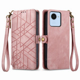 For Realme 10 Pro+ Geometric Zipper Wallet Side Buckle Leather Phone Case(Pink)