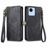For Realme 10 4G Geometric Zipper Wallet Side Buckle Leather Phone Case(Black)