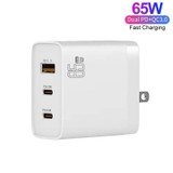 GAN 65W PD45W Dual Type-C+QC3.0 USB Multi Compatible Laptop Adapter EU + US Plug White