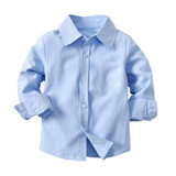 Children Long-sleeved Shirt + Denim Suspenders And Trousers Two-piece Suit (Color:Blue Size:130)