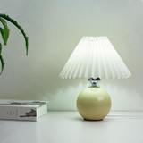 Pleated Lampshade Cozy Bedside Night Light Modern Ceramic Desk Lamp 220V(Beige Body+White Cover)
