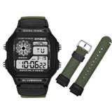 SYNOKE 9619B Nylon Canvas Strap Luminous Waterproof Digital Watch(Black Head Green Belt)