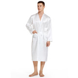 Men Groom Gold Lettering Home Long Nightgown, Size:M(White)