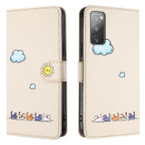 For Samsung Galaxy S20 FE Cartoon Cats Leather Phone Case(Beige White)