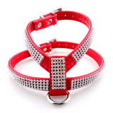Rhinestone PU Soft Breathable Dog Harness Pet Vest Dog Chest Strap Leash Dog Collar, Size: M (Red)
