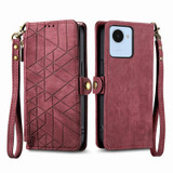 For Realme 10 Pro+ Geometric Zipper Wallet Side Buckle Leather Phone Case(Red)