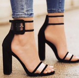 Thick Heeled Serpentine High Heel Sandals, Color:36(Black)