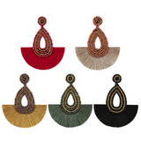 Bohemian Tassel Earrings Female Ethnic Style Rice Bead Earrings(Red)