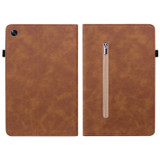 For OPPO Pad Air Skin Feel Solid Color Zipper Leather Tablet Case(Brown)