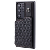 For Samsung Galaxy S23 Ultra 5G Grid Texture Card Bag Phone Case with Lanyard(Black)