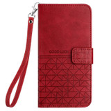 For OPPO Reno8 Rhombic Texture Leather Phone Case with Lanyard(Red)