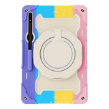 For Samsung Galaxy Tab S9 Ultra Armor Portable Rotating Ring Holder Silicone Tablet Case(Colorful Pink)