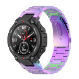 For Huami Amazfit T-Rex A1918 3-Beads Stainless Steel Watch Band with Screwdriver(Colorful)