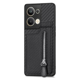 For OPPO Reno9 Pro+ Carbon Fiber Vertical Flip Zipper Phone Case(Black)