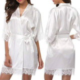 Half Sleeve Robe Women Faux Silk Pajama Sexy Night Dress, Size:XL(White)