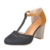 Thick Heel Suede Versatile High Heel Sandals for Women, Shoe Size:37(Black)