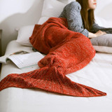 Mermaid Tail Blanket For Adult Super Soft Sleeping Knitted Blankets, Size:90 X50cm(Watermelon Red)